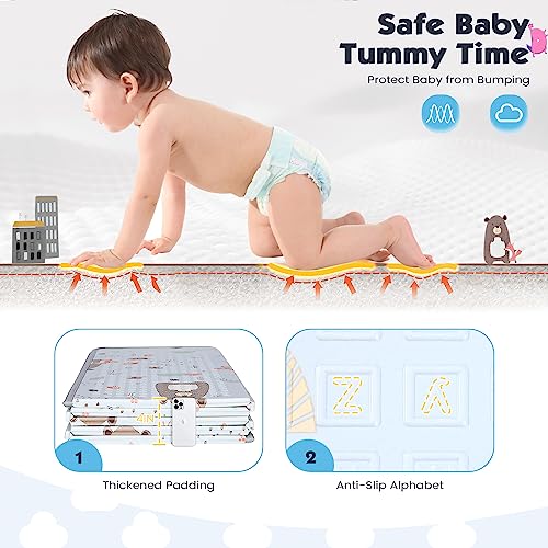 Mem Baby Play Mat 79" X 71", Foldable Baby Play Mats For Floor, Reversible Waterproof Foam Playmat For Babies And Toddlers, Extra Large Non-Slip Baby Crawling Mat With Travel Bag #TOP5
