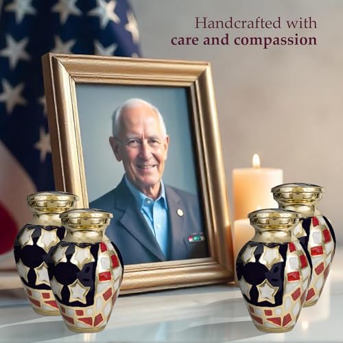 Image of Trupoint Memorials Small Urns for Human Ashes Keepsake, Military and Patriotic Decorative Mini Cremation Urn for Veteran Adult Men & Women, Set of 4, Bronze