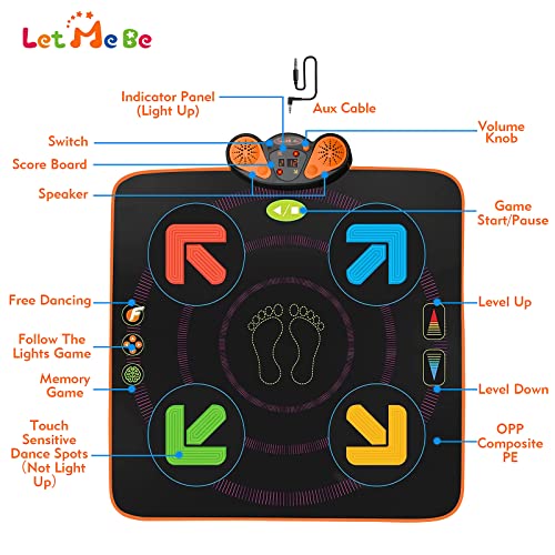 Let Me Be Dance Mat For Kids Ages 4-8, Gifts For 5-12 Years Old Girls Toys Ages 6-8, Memory/Follow/Free Modes Mat Non-Slip Dirt-Resistant Boys Toys Dance Mat For Kids 8-12 (35"×35")(Light On Panel) #TOP5