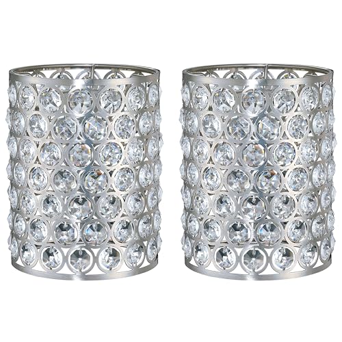 Image of 2 Pack Crystal Replacement Covers Metal Shade Pendant Ceiling Chandelier Wall Sconce Lamp Brushed Nickel Fixture