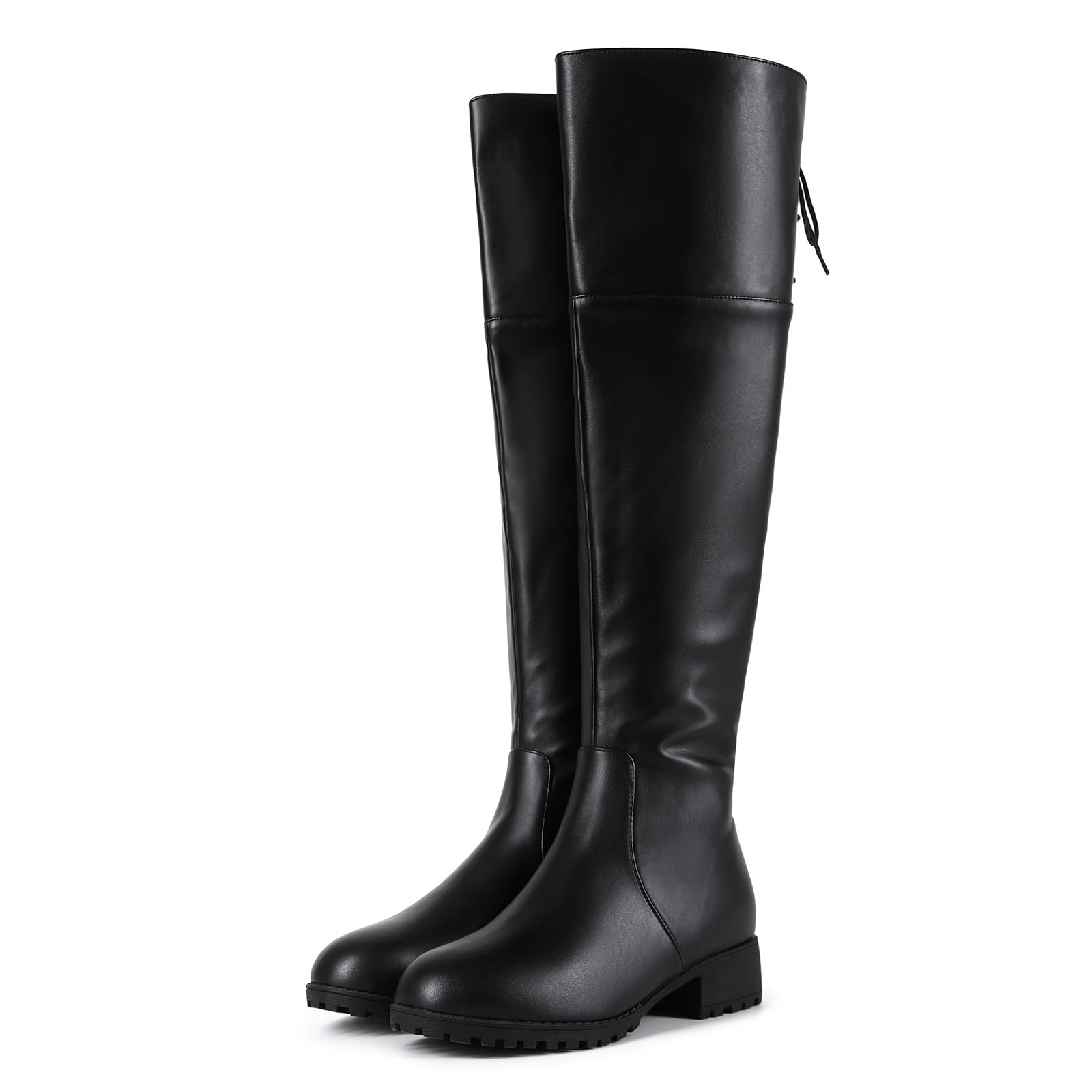 Womens Knee High Boots Round Toe Platform Chunky Block Heel Boots for Women Comfortable Low Heel Side Zipper