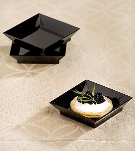 Zappy 2.5" x 2.5" Square Black Mini Appetizer & Dessert Plates - Disposable Hard Plastic Petite Tasting Sample Plates for Mini Party Trays & Sushi