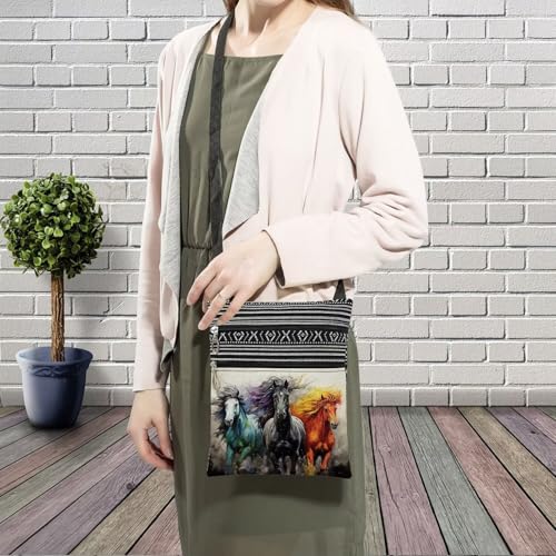 Painting Horse Messenger Bag Small Ethnic Pattern Printed Adjustable Strap Crossbody Zipper Pouch Painting Horse Phone Organizer Wallet Cute Shoulder Handbag for Women - Image 4
