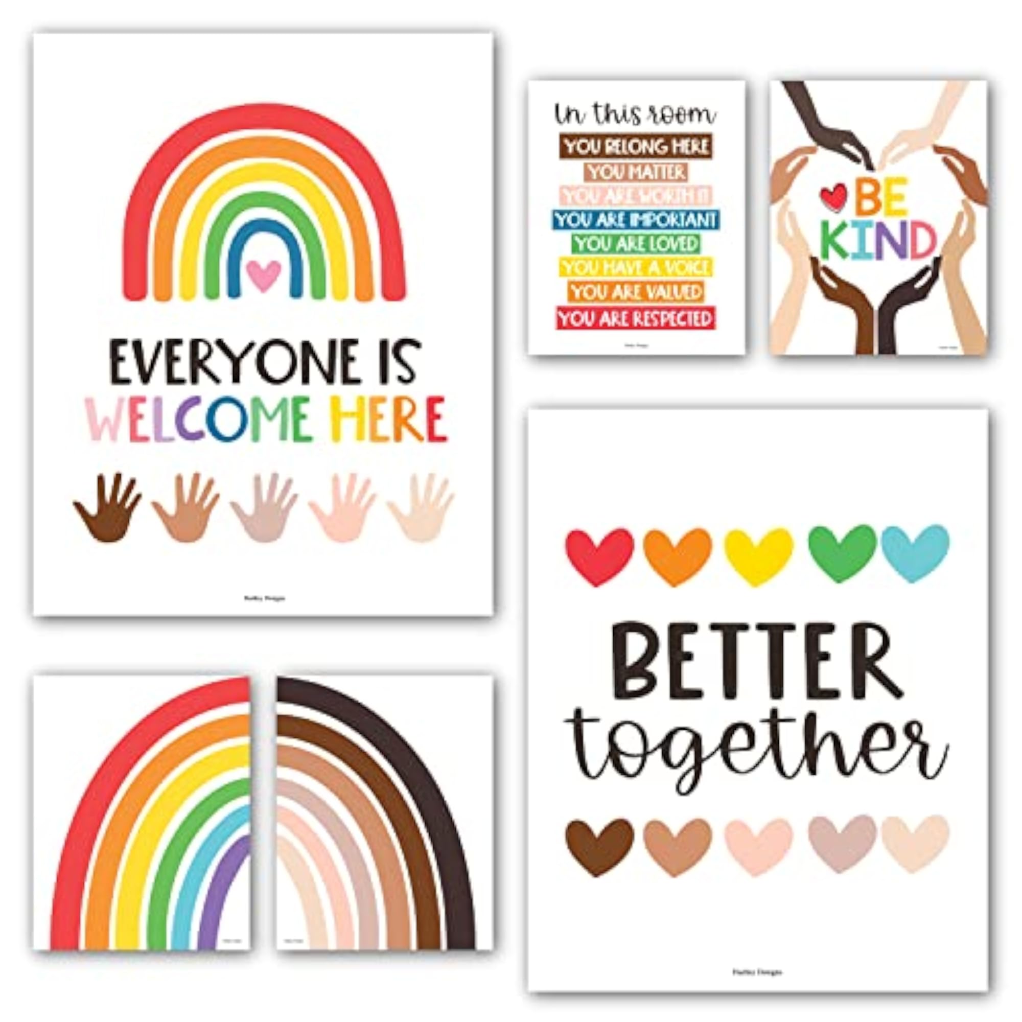 Set of 6 Rainbow Diversity Posters for Classroom Decor