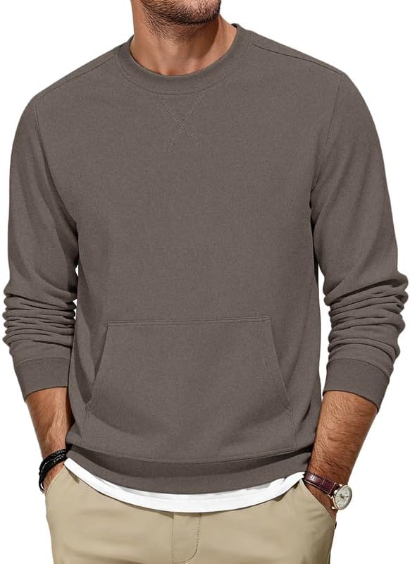 Men's Crewneck Sweatshirts Cotton Soild Casual Pullover Shirt Long Sleeve with Pockets 2026 New X Decoration