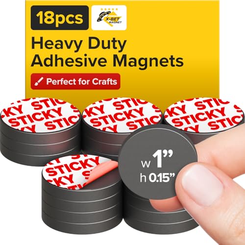 Image of Strong Ceramic Round Magnets With Adhesive Backing (1x0.15 inch /25x4mm, 18 pcs) - Heavy Duty Sticky Magnets, Non-Corrosive, Versatile For Home, Office, Workshop, Whiteboard, Fridge And Hobby Use