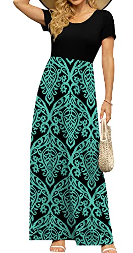 Image of DB MOON Womens 2026 Summer Maxi Dresses Casual Short Sleeve Empire Waist Spring Long Dress with Pockets