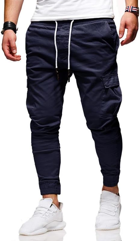 Men's Casual Pants - Cotton Chino Cargo Pants for Hiking and Outdoor Recreation, Drawstring Sweatpants in Twill Track Jogging - Image 4