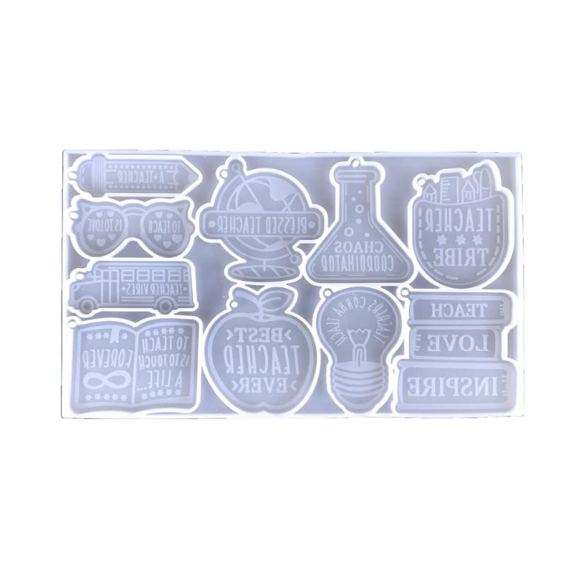 WANGFUFU Chaveiro do Dia dos Professores Molde de Resina Epóxi Forma Lápis Moldes de Silicone Mochila Escolar Livro Ônibus Molde de Resina DIY Moldes de Silicone em Forma de Lápis