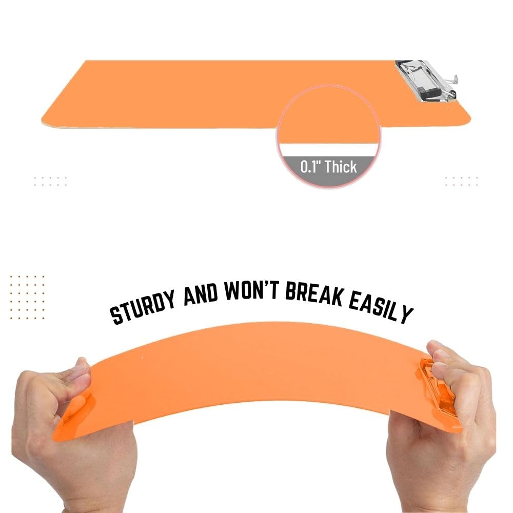 Bambalio Tavoletta portablocco in plastica, 35,5 x 24,7 cm, per disegno/scrittura/portablocco con clip, robusta, leggera per ufficio, scuola, università (arancione)