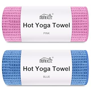 HOMEXCEL Hot Yoga Towels 2 Pack, (26.5" x 72") Non-Slip & Ultra-Absorbent Microfiber Yoga Mat Towels for Hot Yoga, Pilates, Exercise, Fitness, Bikram and Workout, Blue/Pink