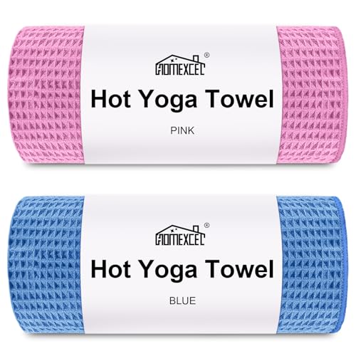 HOMEXCEL Hot Yoga Towels 2 Pack, (26.5' x 72') Non-Slip & Ultra-Absorbent Microfiber Yoga Mat Towels...