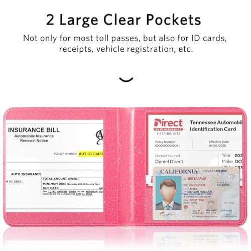 Image of CoBak Car Registration and Insurance Holder - Vehicle Glove Box Car Organizer, Auto Truck Comparment Accessories Case for Essential Document, Driver License, Cards (Glitter Rosy)