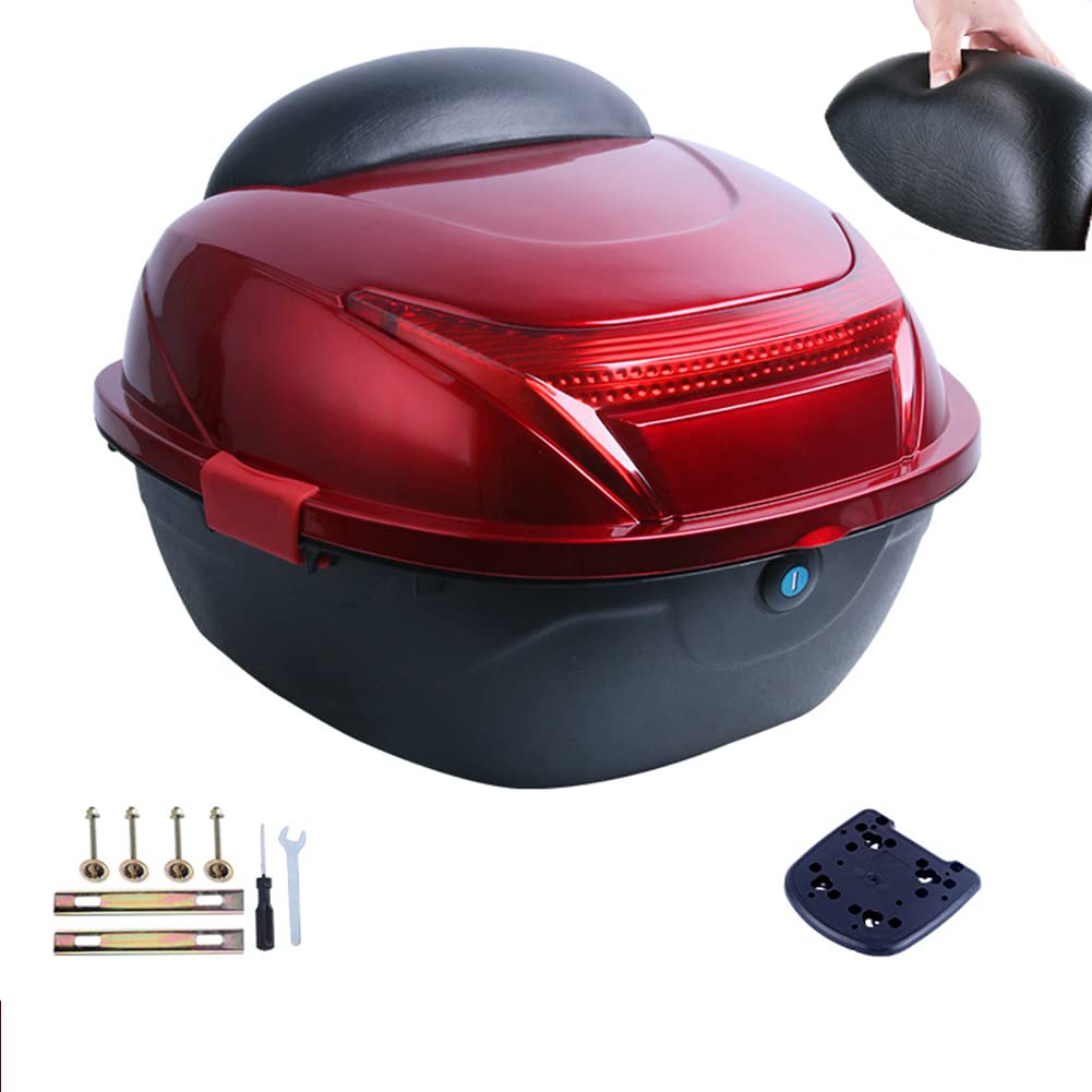 KFGISD, With Extra Large Comfortable Backrest Large Capacity Motorcycle Helmet Trunk Universal Travel Luggage Storage Box ,Motorcycle Top Box(Red)