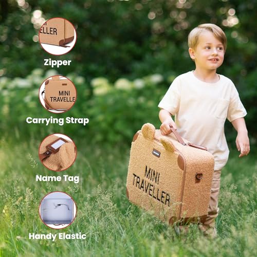 Childhome Valise Enfant, Week-end, Format Cabine, Compact, Solide, Anse pour transport, Etiquette Nom, Design, Matière Douce, Mini Traveller, Teddy Brun – vue 4