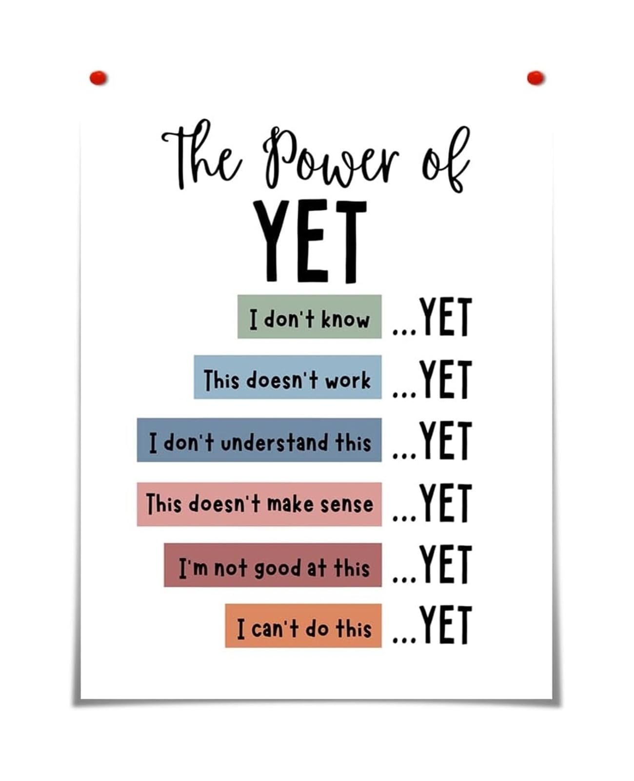 LLBOGRGGN Yet Mindset Motivational Poster - Affirmation & Growth Mindset Canvas Print for Classroom or Playroom(Framed,12X18inch(30X45cm))