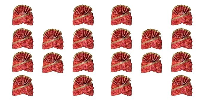 acquire trend Traditional Jaipuri Wedding Pagdi, Red and Gold Bandhani Print Turban, Pack of 20, Free Size for Men and Women-picture-20