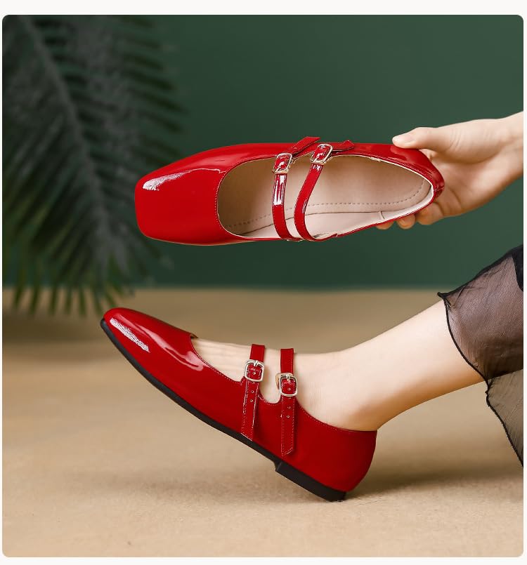 Double Buckle Dress Flats Shoes for Women Closed Square Toe Classic Mary Jane Flats Comfortable Dressy Casual Slip-on Ballet Shoes4