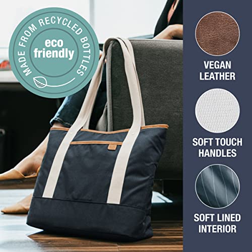 Clevermade Premium Malibu Tote Bag With Laptop Compartment; Stylish Purse For Work, Beach, And Travel; Made From Recycled Materials, Navy #TOP2