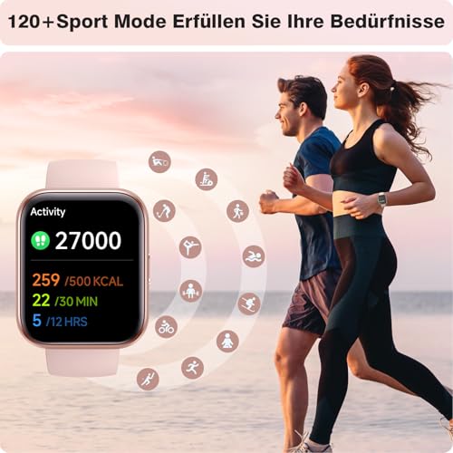 Smartwatch Damen mit Telefonfunktion/Whatsapp, 1.85" Smart Watch Fitness Tracker mit Herzfrequenz/Schlafmonitor, 10 Tage Akku… – Ansicht 5