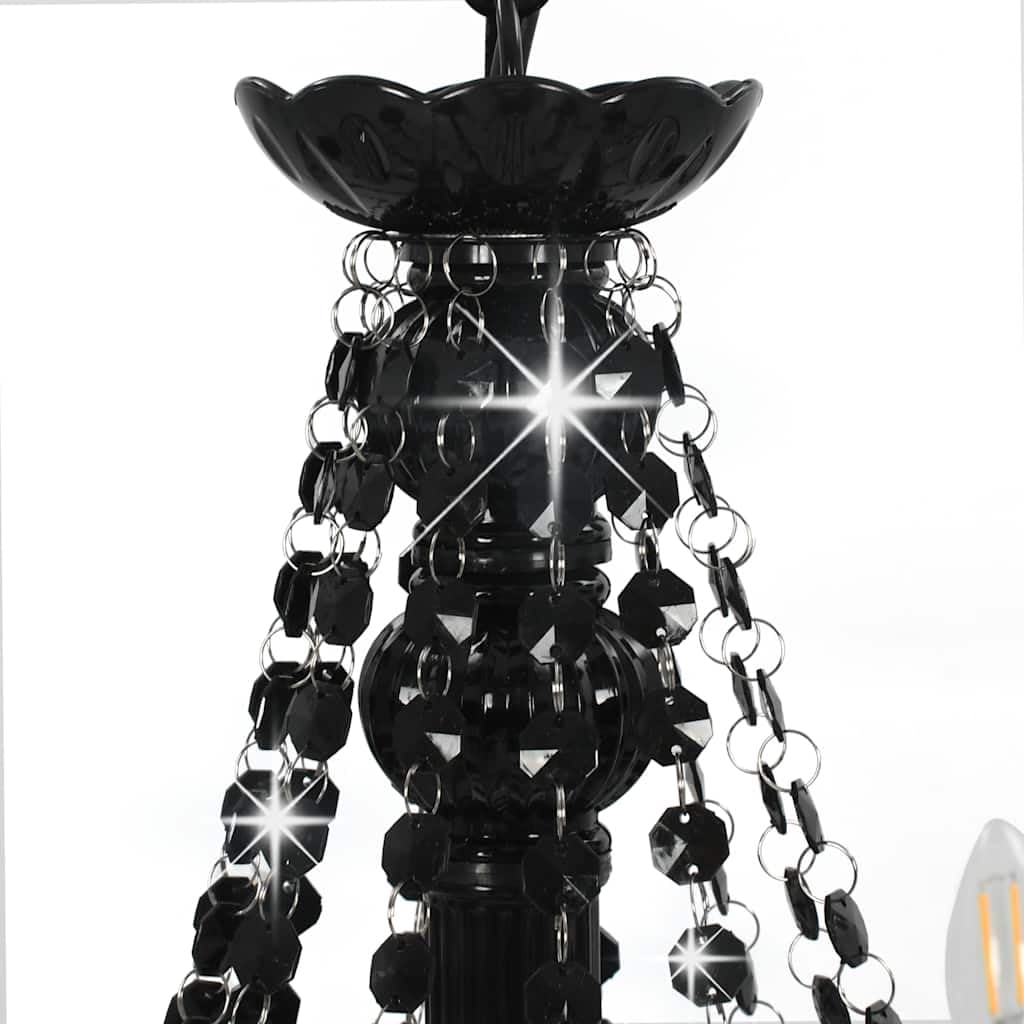 vidaXL Lampadario con Perle di Cristallo Rotondo 12 Lampadine E14 Elegante Lampada da Soffitto Luce Interni Nero Trasparente in Metallo e Acrilico