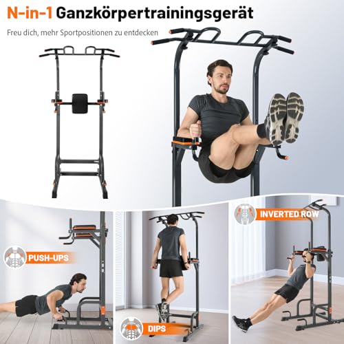 Klimmzüge und Push-ups in professioneller Stahlkonstruktion ohne Montage (109 Zeichen).