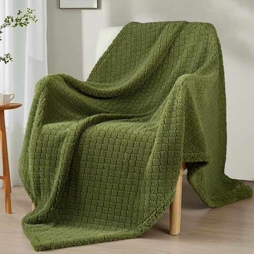 Exclusivo Mezcla Manta Throw Soft Fleece para Sofá, Verde Oliva miniatura 1