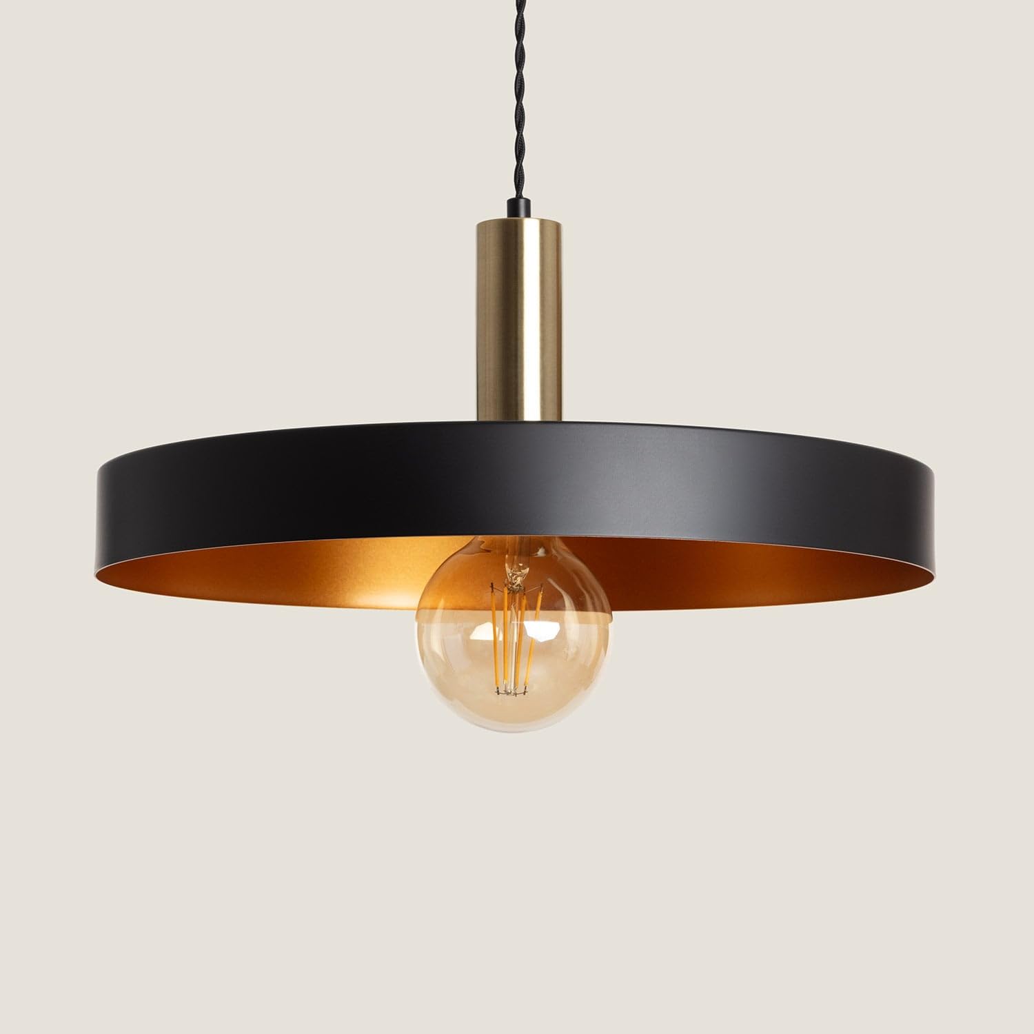 Ledkia Lampa Wisząca Furiko Czarna Industrialna Lampa Sufitowa Metalowa Des | Kompatybilne żarówki E27 220-240 V, IP20 wewnątrz, aluminium i stal, regulowany kabel 1560 mm, wzornictwo przemysłowe