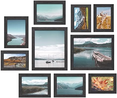 SONGMICS Picture Frames, 10 Pack Collage Picture Frames with Two 8x10, Four 5x7, Four 4x6, Photo Frame Set for Wall Gallery Decor, Hanging or Tabletop Display, Clear Glass Front, Black