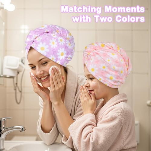 Image of FIOBEE Microfiber Hair Towel Wrap for Kid Girls Rapid Drying Hair Turbans | Absorbent & Soft Hair Wrap Towel, Easy Wear On With Button, For Girls Women Long Curly Hair, Turbie Twist Hair Towels
