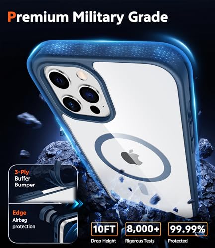 Image of FNTCASE for iPhone 12 Pro-Max Case: Clear Magnetic Phone Cases Compatible with Magsafe Slim Anti Yellowing Military Grade Drop Protection Rugged Protective Transparent Cell Phone Cover (B-Blue)