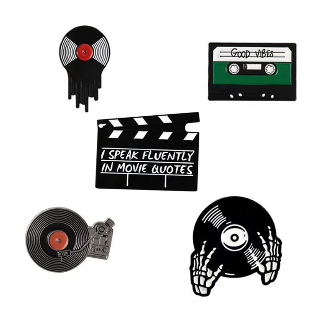 HUAQIGUO5pcs Record Phonograph Enamel Pin Retro Music Theme Lapel Pin Rock Brooches Magnetic Tape Badge Pins for Clothing Bags Jackets Accessory