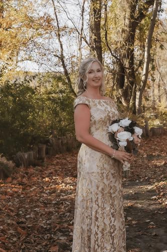 Mother of The Bride Dresses for Women Sequin Cap Sleeves Lace Formal Evening Dress EA0464