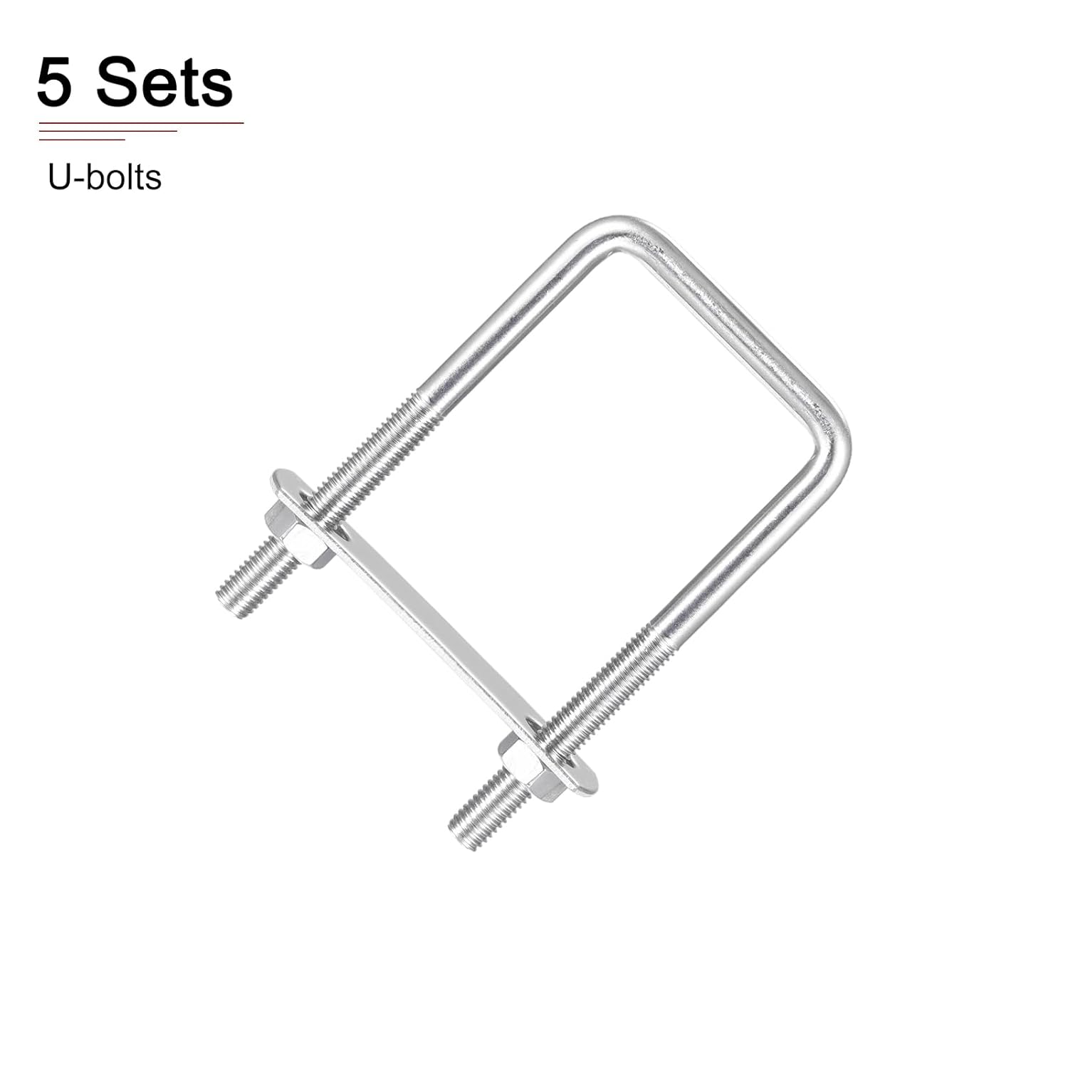 DTGN M8x50x100mm(ThreadxWxL) Square U Bolt - 5Pack - Good for Trailer Pipe Replacement Parts - 304 Stainless Steel U Shape Bolts