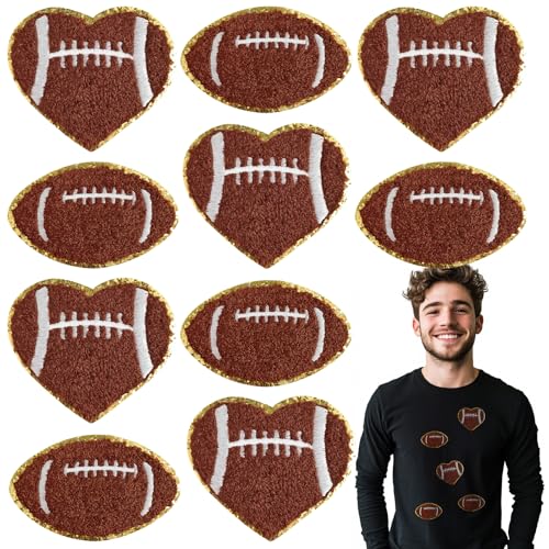 AXEN Chenille Football Patches Set, Iron on Football Patches Glitter for Clothing Jacket Backpack Pants Hat and More, Pack of 6