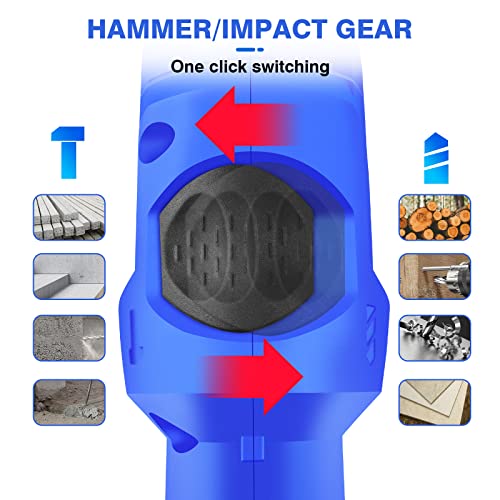 Power 230V 850W Rotary Hammer Drill Set, Wood Concrete Steel Stone Electric Breaker with 360° Rotatable Side Handle 3000rpm Variable Speed Depth Gauge 13mm Chuck and Drill Bits(5/6/8mm) - Image 5