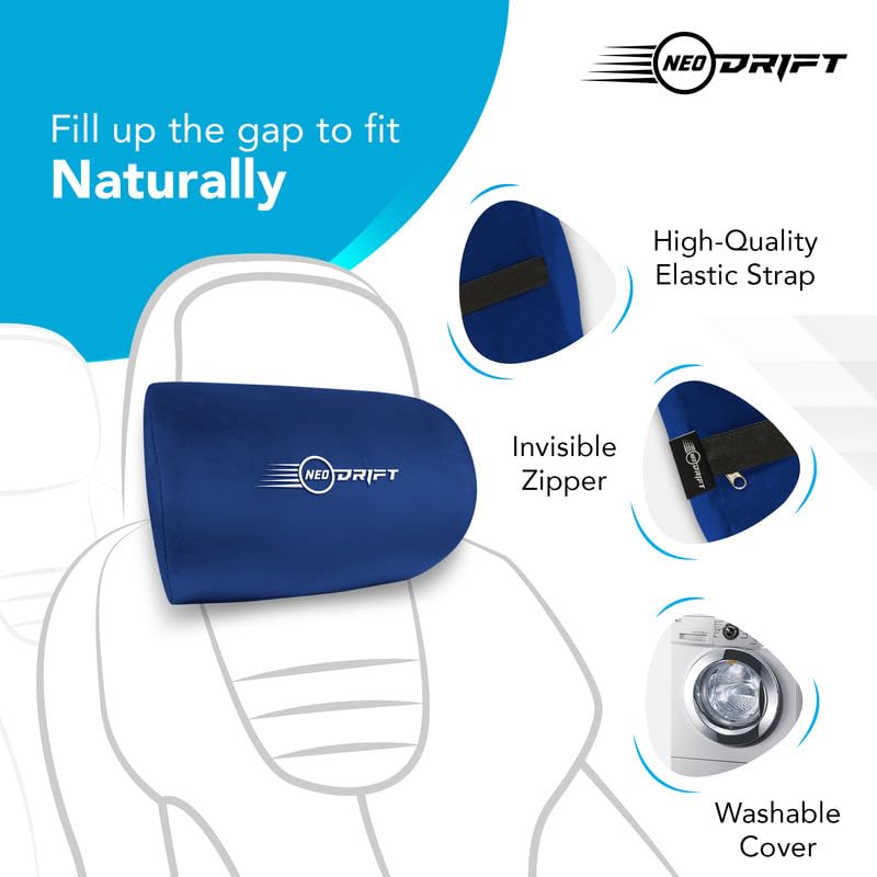 Image of Neodrift 'CurveNeck' - Neck Rest Cushion Orthopedic Velvet Memory Foam Pillow for Neck, Head, Shoulder Support - Pain Relief for Car, Set of 2 (Colour-Blue)