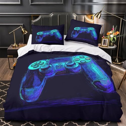 XGASVBKWA Gaming Controller Parure de Lit Hypoallergique Microfibre 3 pièces Imprimé en 3D Neon Sketch Style Ensemble De Literie avec Taie d'oreiller Ultra Douce for Garçons Filles King（220x240cm） – vue 3
