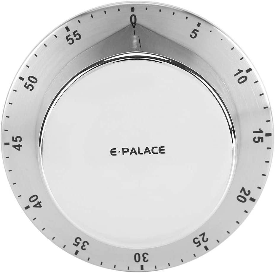 YANCIKitchen Timer, 60 Min Cooking Timer Clock with Loud Alarm & Magnetic Base, Stainless Steel Body Mechanical Countdown Timer Kitchen Reminder Alarm for Home Cooking, Baking, Silver, Pack of 1