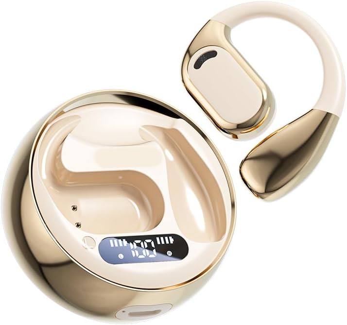 Open Ear Earbuds Wireless Earbuds Bluetooth 5.4, LED Display Bluetooth Earphone for Workout/Running, AI Noise Reduction Touch Controls, 72hr Playtime,Waterproof(Gold) - Image 4