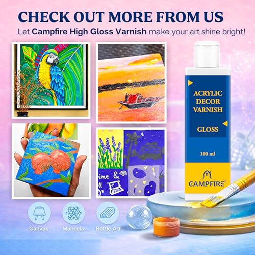 Image of Campfire Acrylic Decor High Gloss Varnish for Art, Craft, Canvas, Wood & DIY Projects | Fast Drying Gloss Varnish with 20 Minutes Settle Time for Best Results (After Dry Transperent, 100 ml)