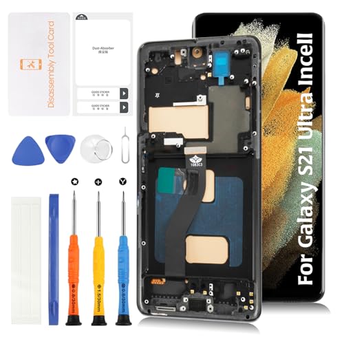Olivechard InCell Galaxy S21 Ultra Display Screen Replacement for Samsung Galaxy S21 Ultra with Black Frame G998B G998U G998U1 G998W LCD Screen Touch Digitizer Assembly(No Fingerprint Function)