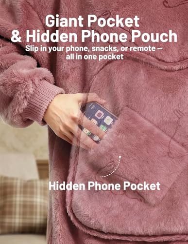 Mewaii Tragbare Decke mit Kapuze und Ärmeln,Kuscheldecke mit Handschuhen Weiche Flanell Sherpa Decke für Damen und Herren Ideal für Zuhause Reisen und Tierliebhaber - Hängeohrkaninchen
