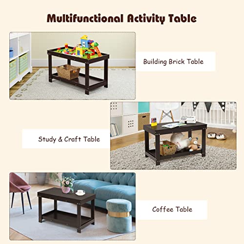 Costzon 2 In 1 Kids Activity Table W/Storage, Building Block Table W/Board For Bricks Crafts Arts Draw, Children Solid Wood Play Table Desk For Playroom, Preschool Toddler Boy & Girl Gift, Espresso #TOP4