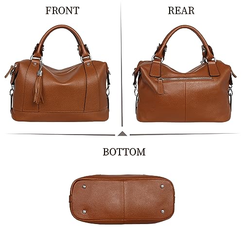 Image of HESHE Genuine Leather Purse for Women Satchel Tote Bags Shoulder HandBags | Soft Top Grain Leather,Tassel,Large Capcity,Adjustable Long Strap,Roomy,Top Handle,Crossbody,Trendy,Travel,Work,Daily Use