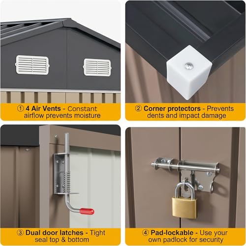 Image of Devoko 10x10 FT Outdoor Storage Shed with Floor Frame, Metal Tool Shed with Slooping Roof, Heavy Duty Large Shed for Garden Backyard Patio(Brown)