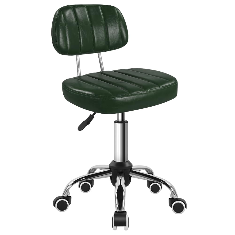 BFTOU Square Swivel Stool with Wheel for Work SPA Shop Massage Height-Adjustable and Cost-Effective Rolling Stool Chair with Back (Green)