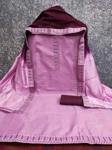 Image of HMP Fashion Womens Bombay Cotton Embroidery Tie Cotton Unstitch dress Material With Chanderi lace bordered Dupatta