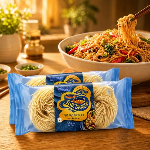 Image of Blue Dragon Fine Egg Noodles 300g (Pack of 2), Includes 6 Portioned Nests, Authentic Asian Stir Fry & Chow Mein Noodles, Imported from Thailand