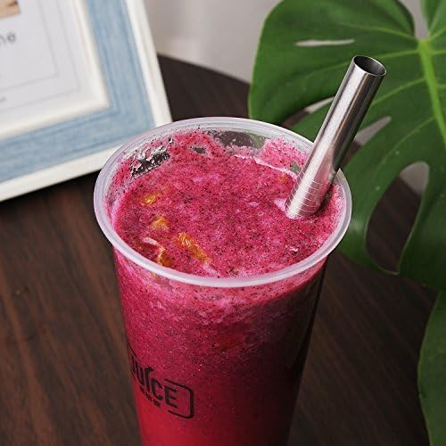 [Pointed Design] ALINK Reusable Metal Boba Straws, 1/2" Wide Stainless Steel Smoothie Straws for Bubble Tea/Tapioca Pearl, 2 Straws + 2 Cleaning Brush + 1 Case